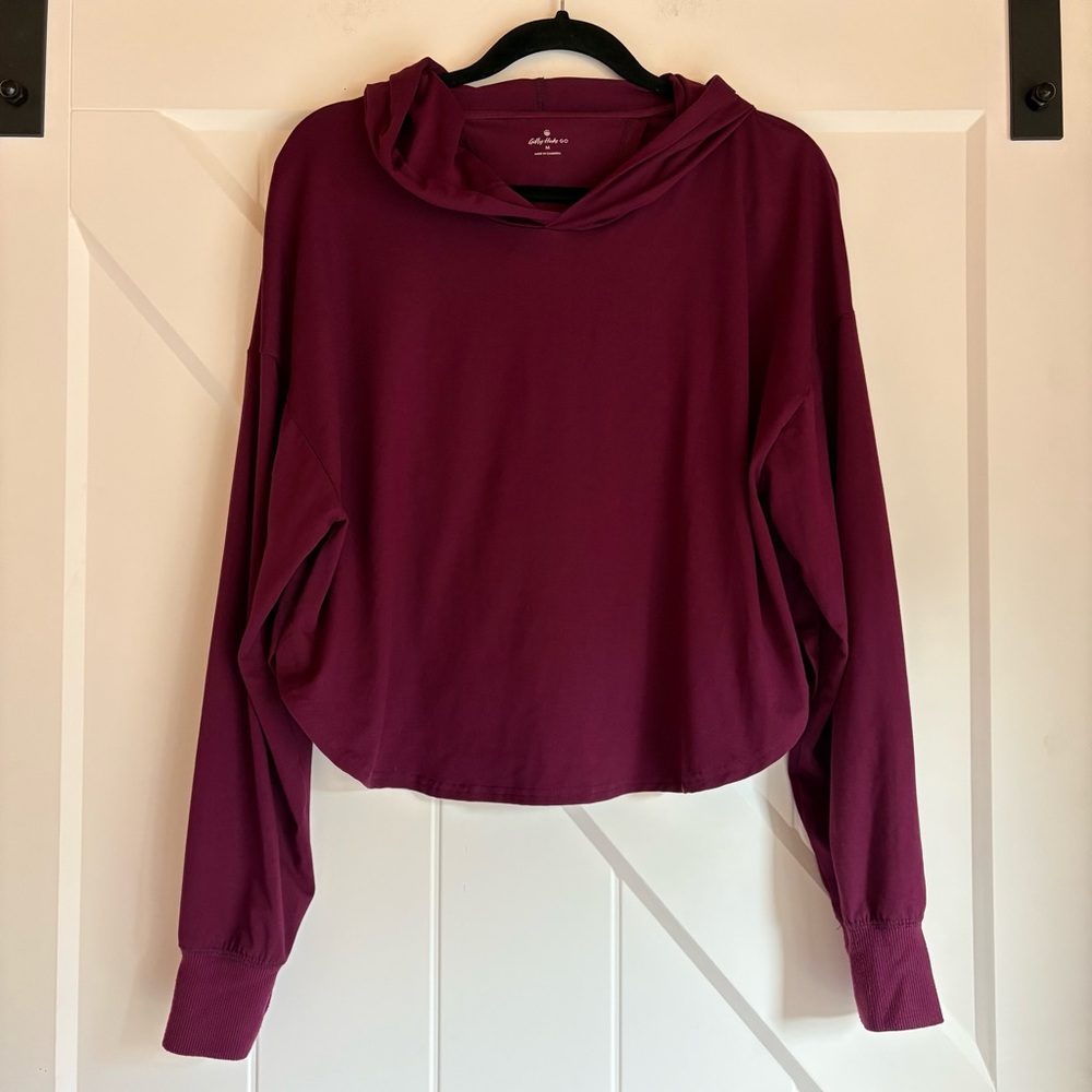 Gilly Hicks Go Active Open Back Crop Hoodie Thumb Hole Pullover Burgundy M